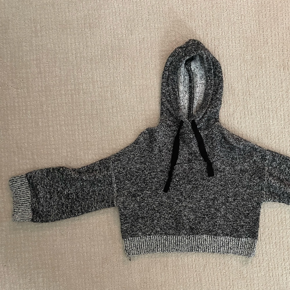 Cozy Cropped Navy Blue Knit Sweater with Hood Anthropologie